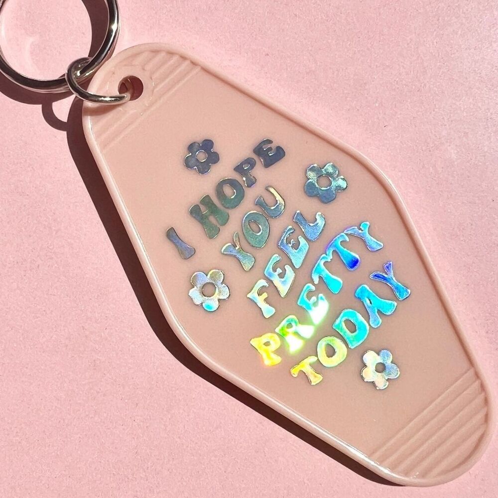 Positive Affirmations You Look Pretty Motel Keychain in Nude Pink